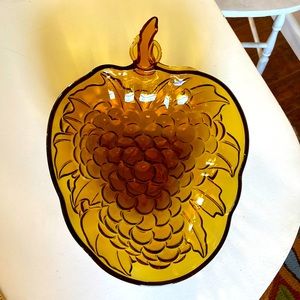 Vintage Amber glass grape cluster serving dish